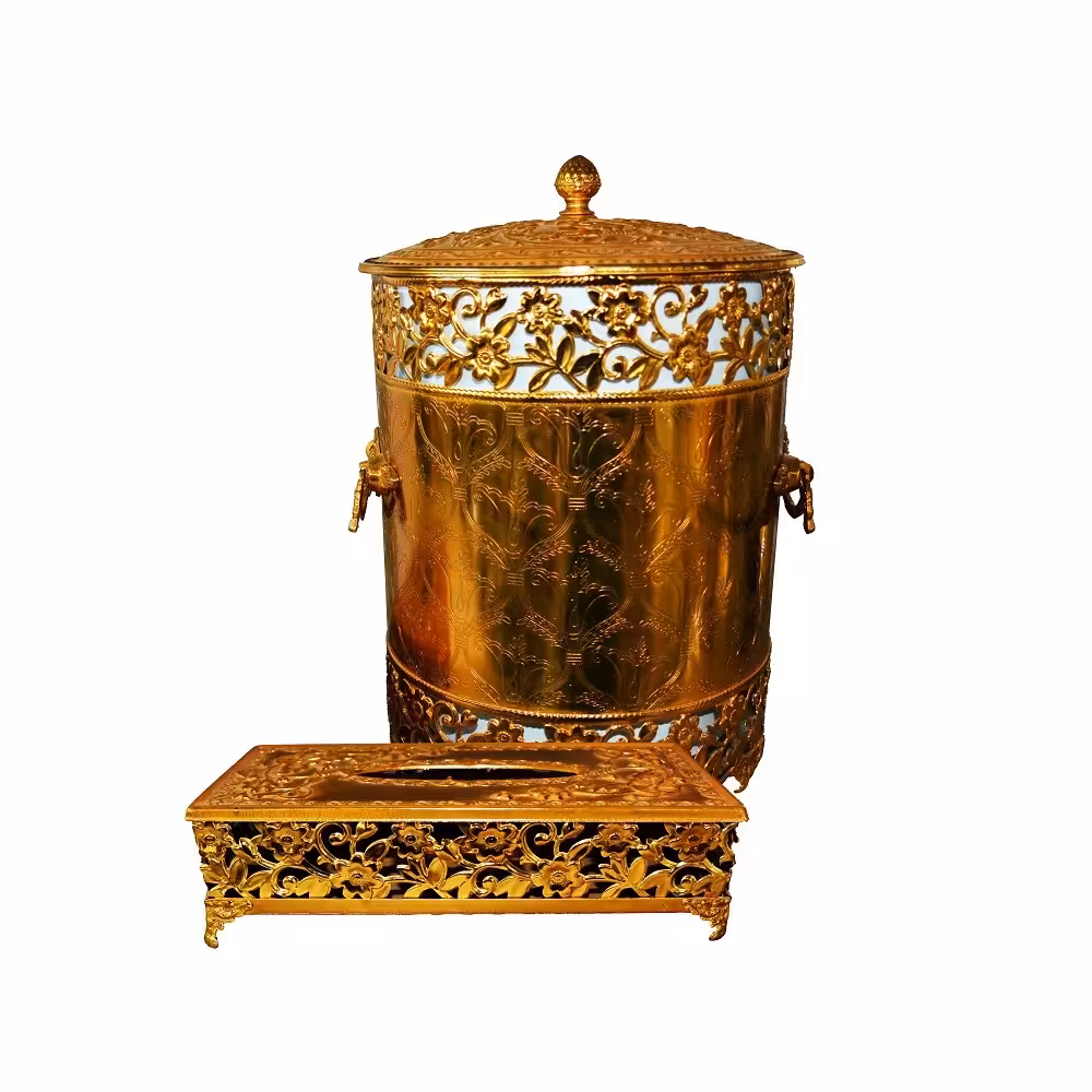 ست سطل و جای دستمال کاغذی مدل اورجینال طلایی