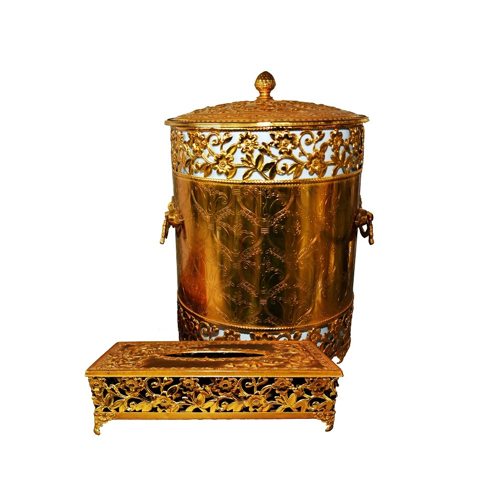 ست سطل و جای دستمال کاغذی مدل اورجینال طلایی
