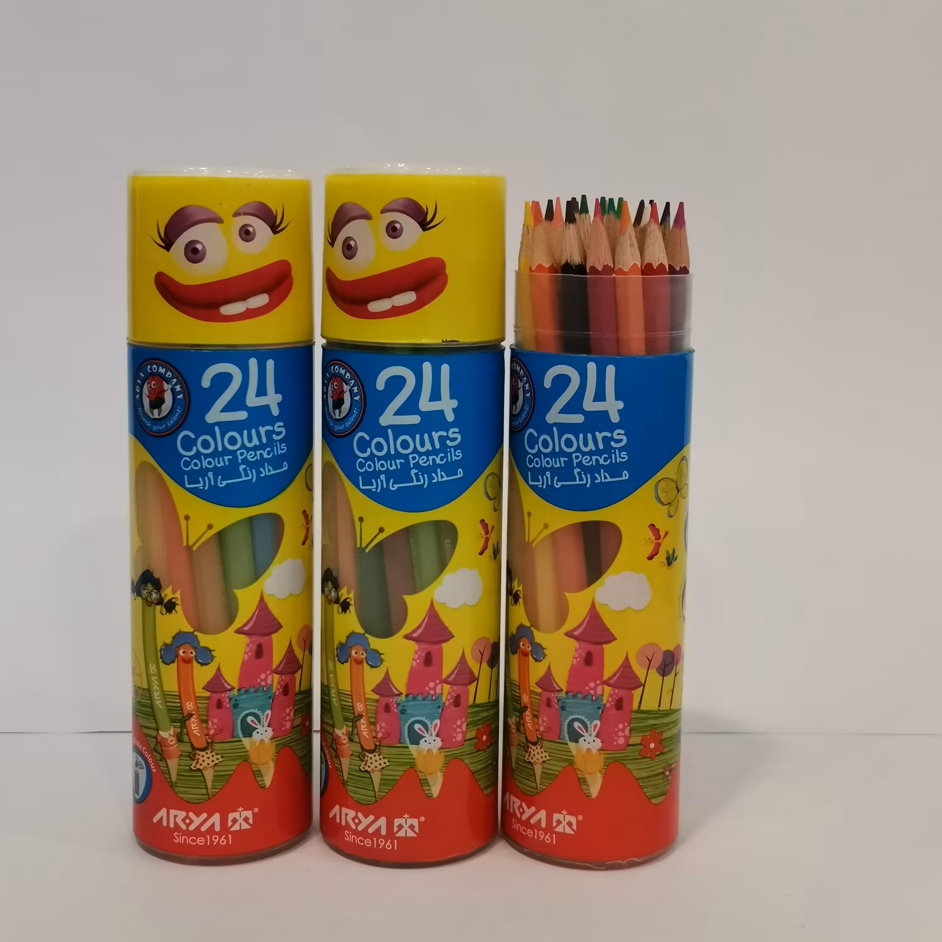 مداد رنگی 24 رنگ استوانه ای برند آریا