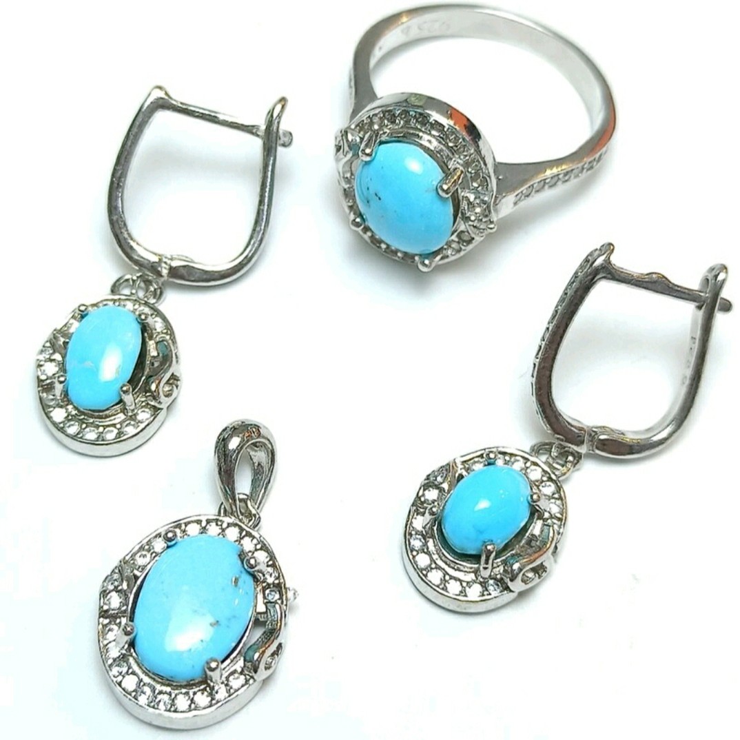 نیم ست نقره همراه فیروزه نیشابوری