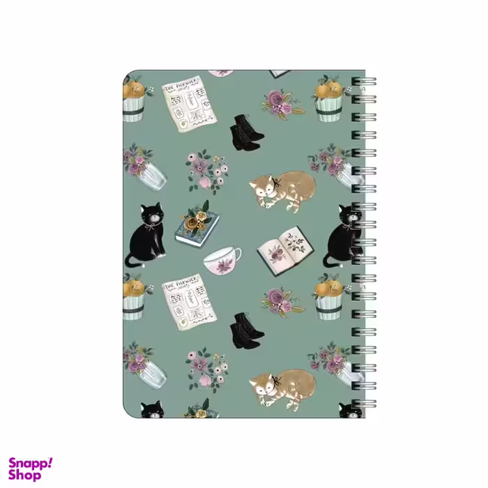 دفترچه یادداشت ۸۰ برگ بامبیلیپ مدل چوبی طرح پترن گربه و گلدان و کتاب کد 4956105