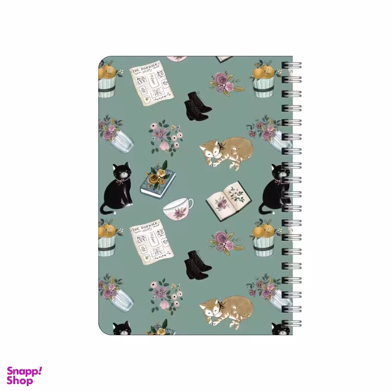 دفترچه یادداشت ۸۰ برگ بامبیلیپ مدل چوبی طرح پترن گربه و گلدان و کتاب کد 4956105