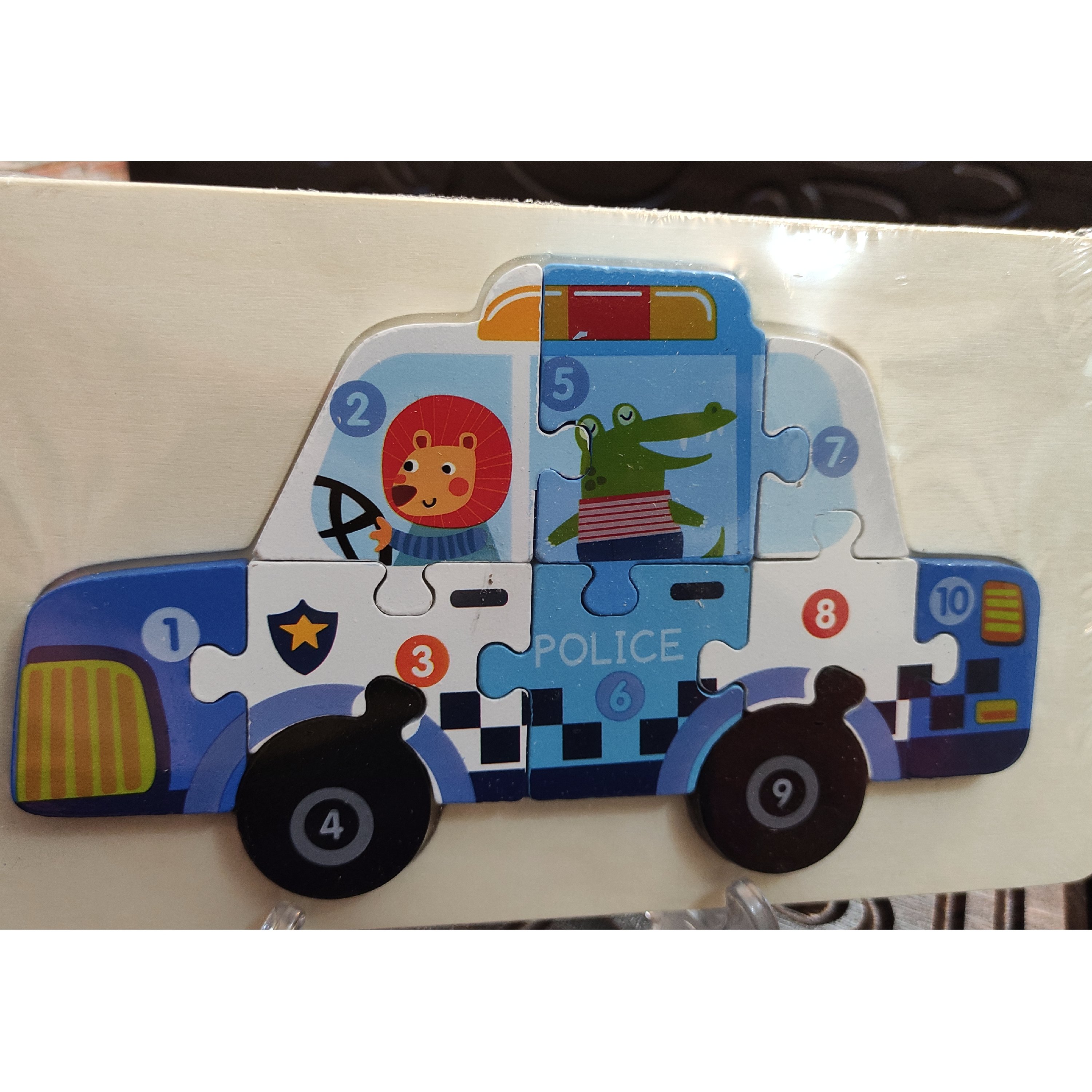 پازل چوبی ده تکه شماره گذاری شده با ضخامت بالا طرح ماشین پلیس