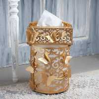 ست سطل و جا دستمالی ریور  طلایی طرح پروانه