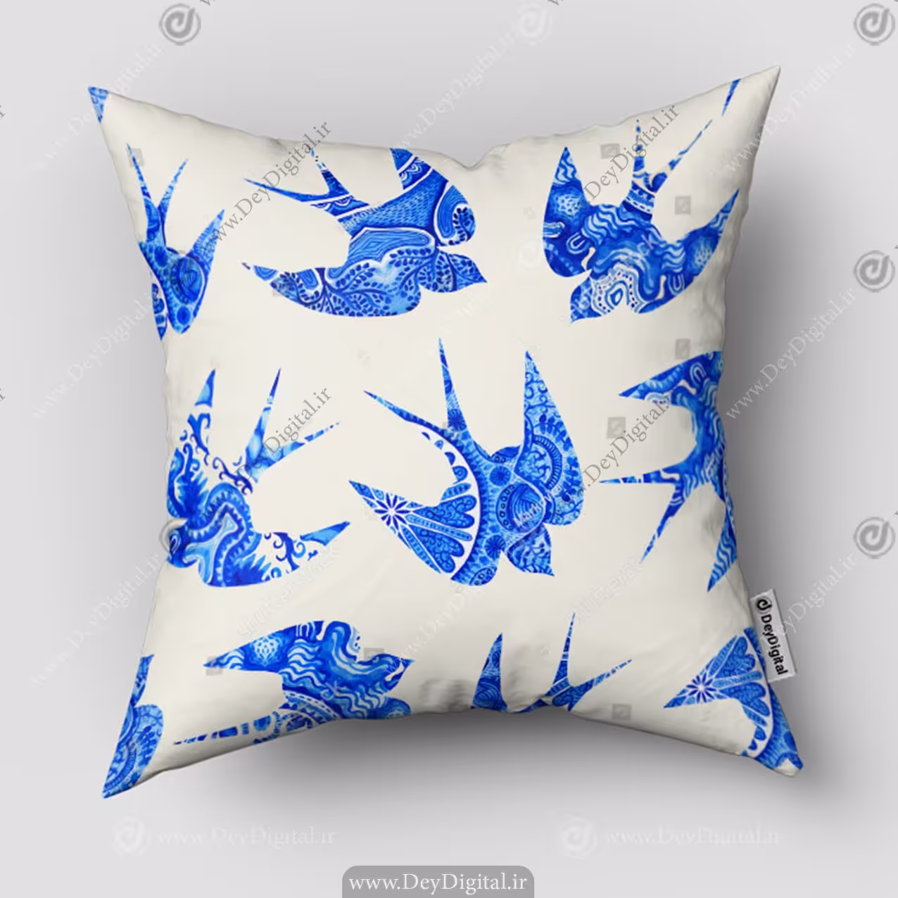 کوسن طرح پرنده های آبی زمینه سفید SM-10602