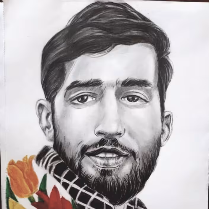 طراحی چهره سیاهقلم شهید محسن حججی تلفیقی سایزa4(20در30)