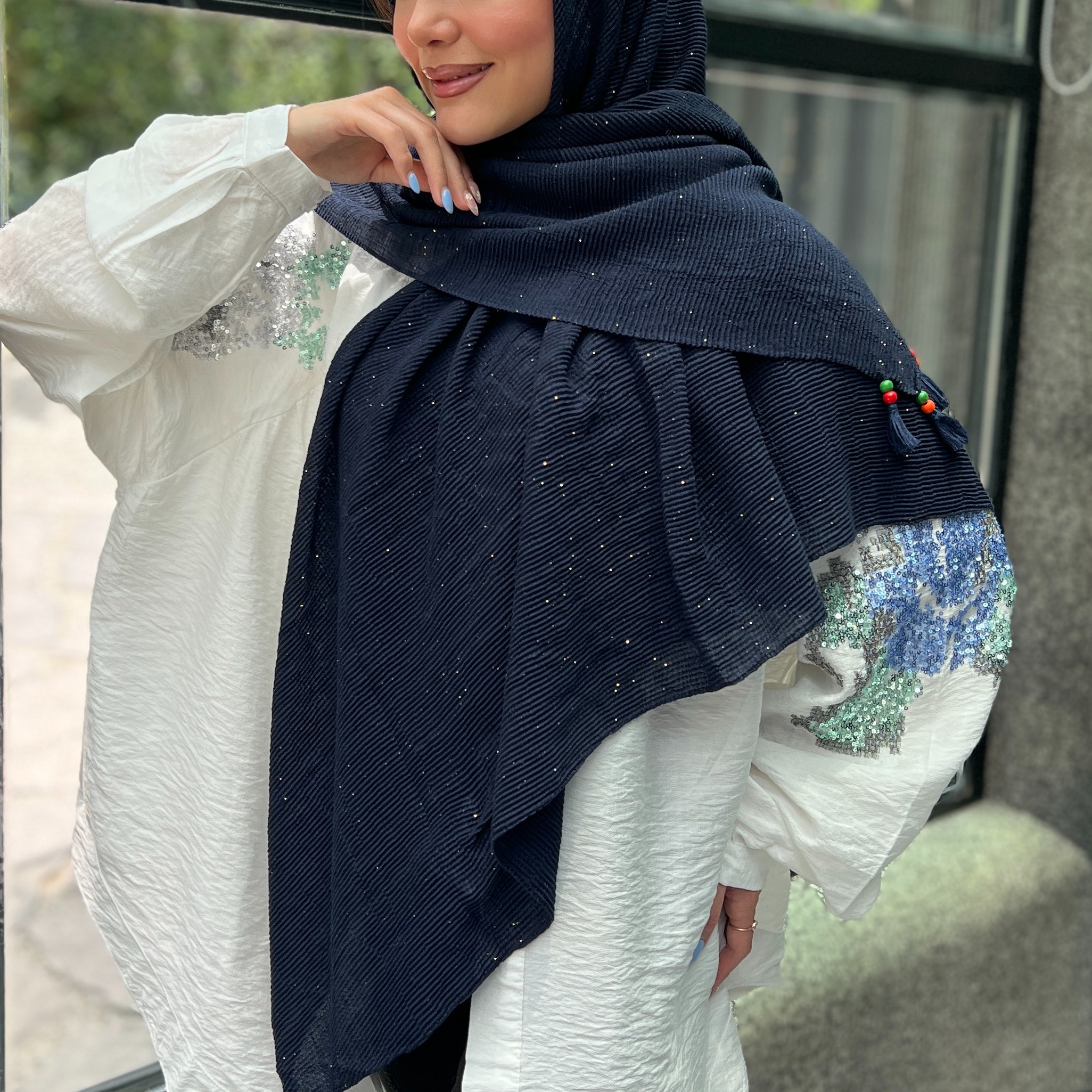 روسری نخی پلیسه لمه دار 1 کد 23290