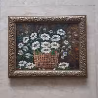 نقاشی رنگ روغن گل های سفید برجسته اندازه 30در40