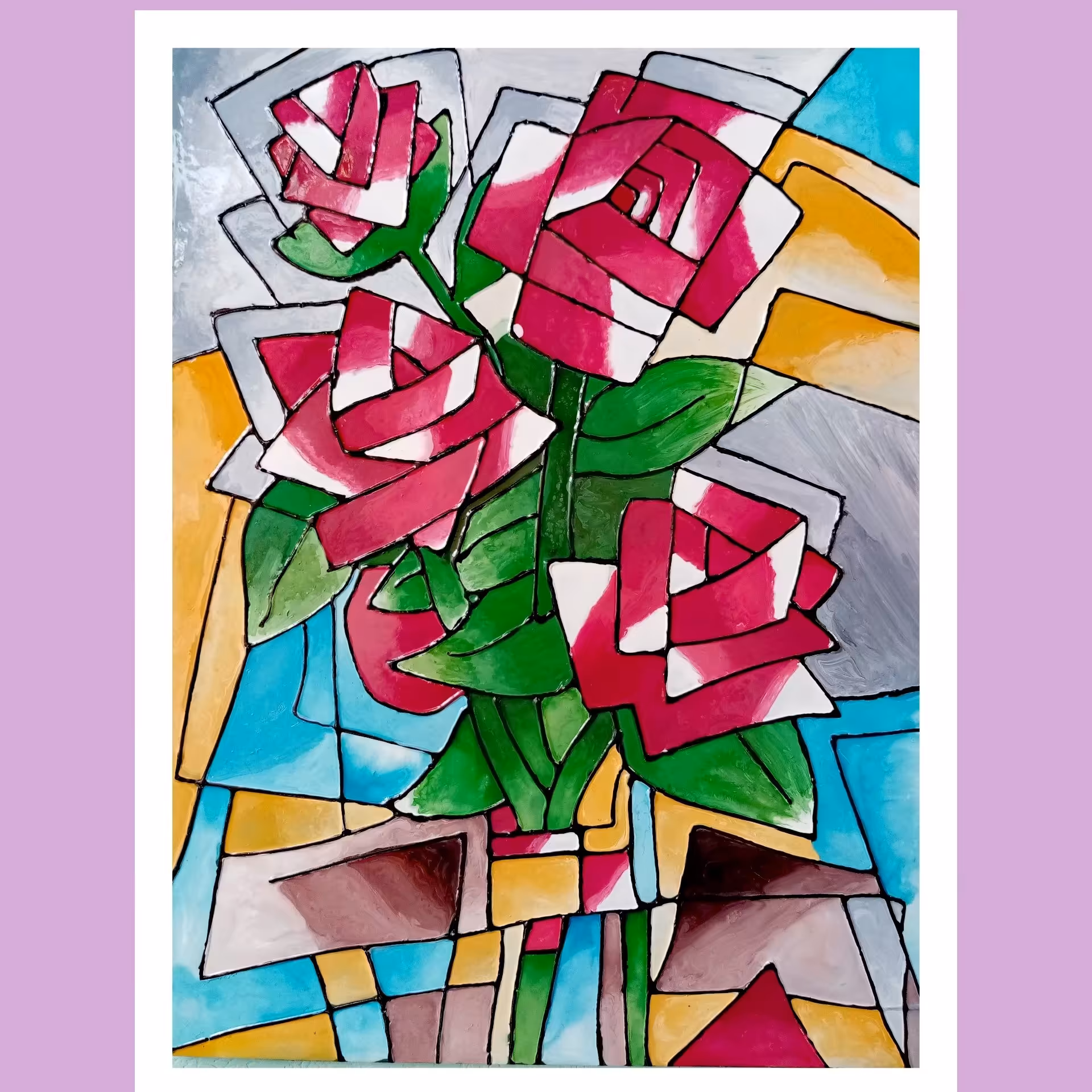 تابلوی ویترای طرح گل رز مثلثی