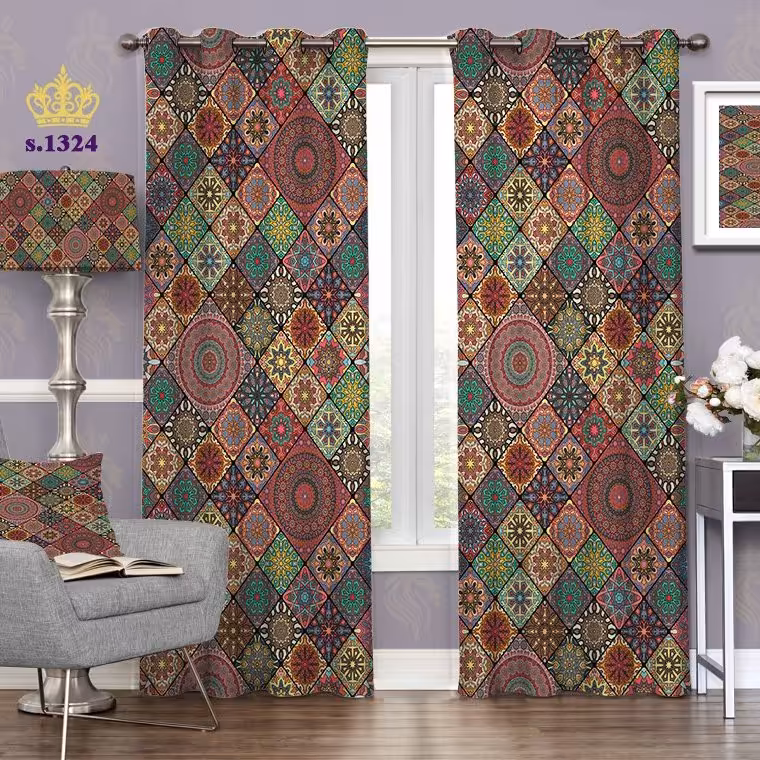 پرده پذیرایی دو قواره پانچ اسلیمی طرح چهل تیکه کد S1324