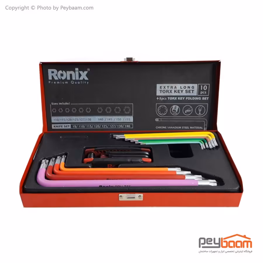 مجموعه 10 عددی آچار آلن ستاره ای بلند و مجموعه 8 عددی آچار آلن ستاره‌ ای رونیکس مدل RH-2022
