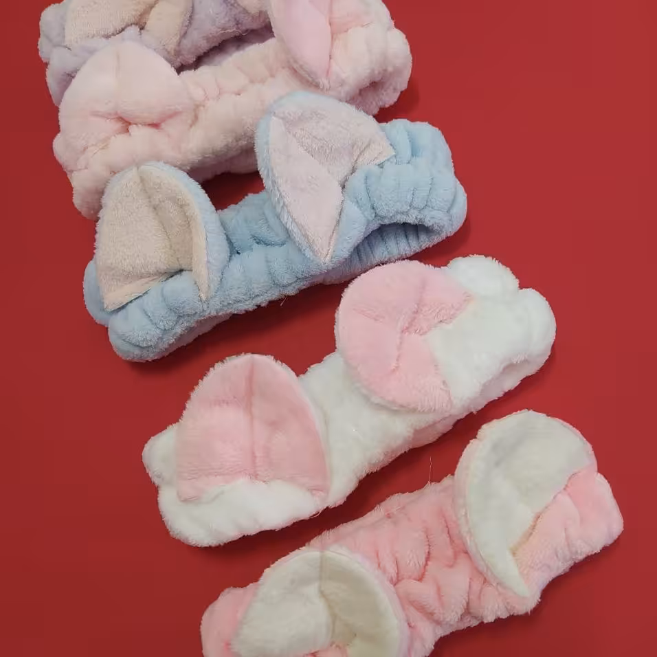 هدبند فانتزی طرح گربه ای جنس حوله ای