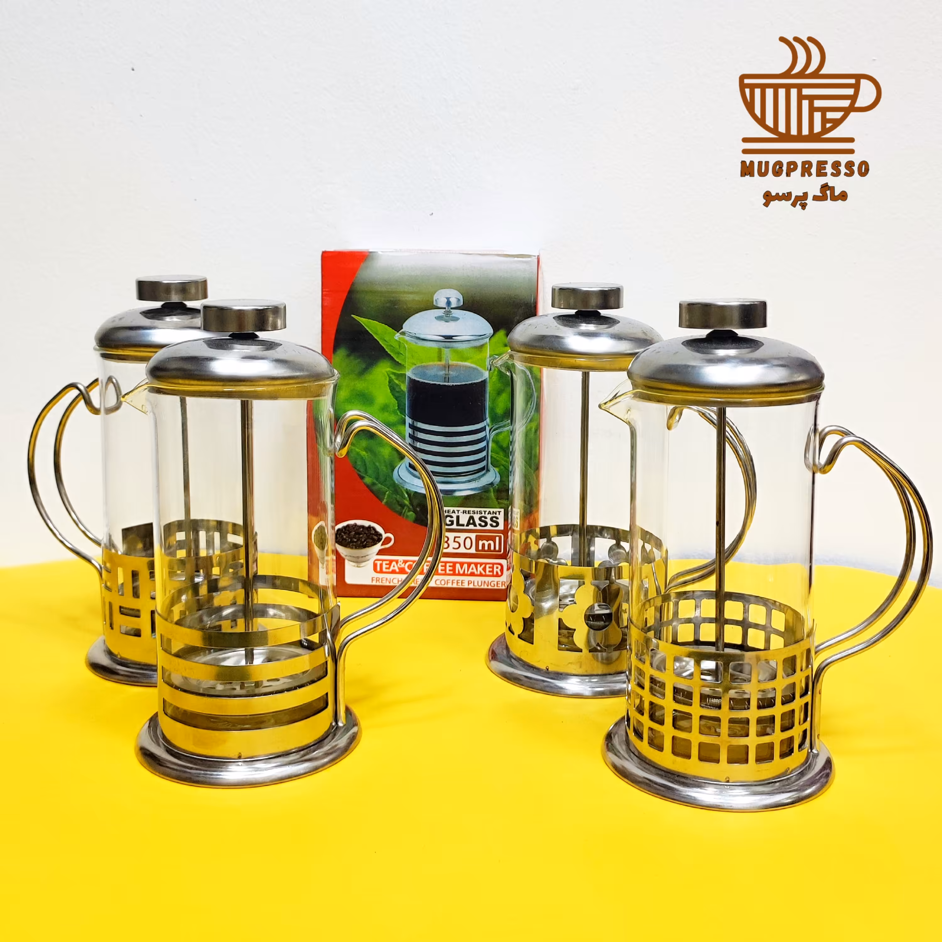 فرنچ پرس 350 میل استیل با مخزن شیشه