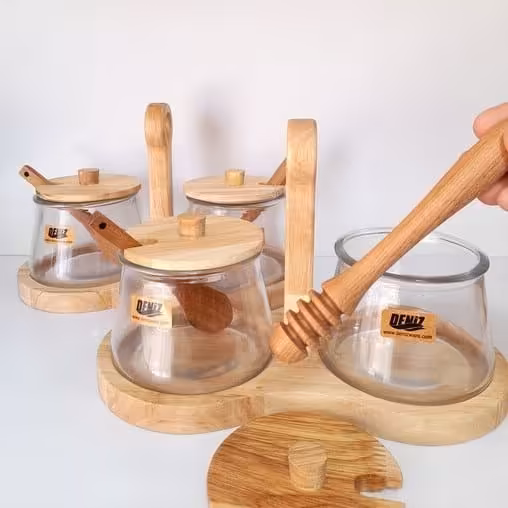 ست عسل خوری و شکرریز چوبی دنیز