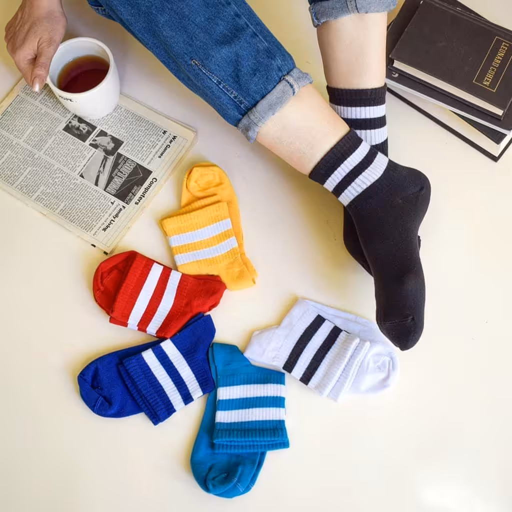 پک 6تایی جوراب ساقادار دوخط در 6رنگ اسپرت فری سایز