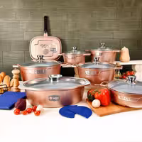 سرویس قابلمه ام جی اس17 پارچه چدن گرانیت MGS طرح جرمنی  C رنگ رزگلد باضمانت