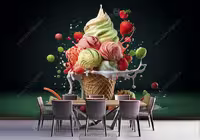 پوستر دیواری سه بعدی میوه و بستنی با زمینه تیره HQ-2034