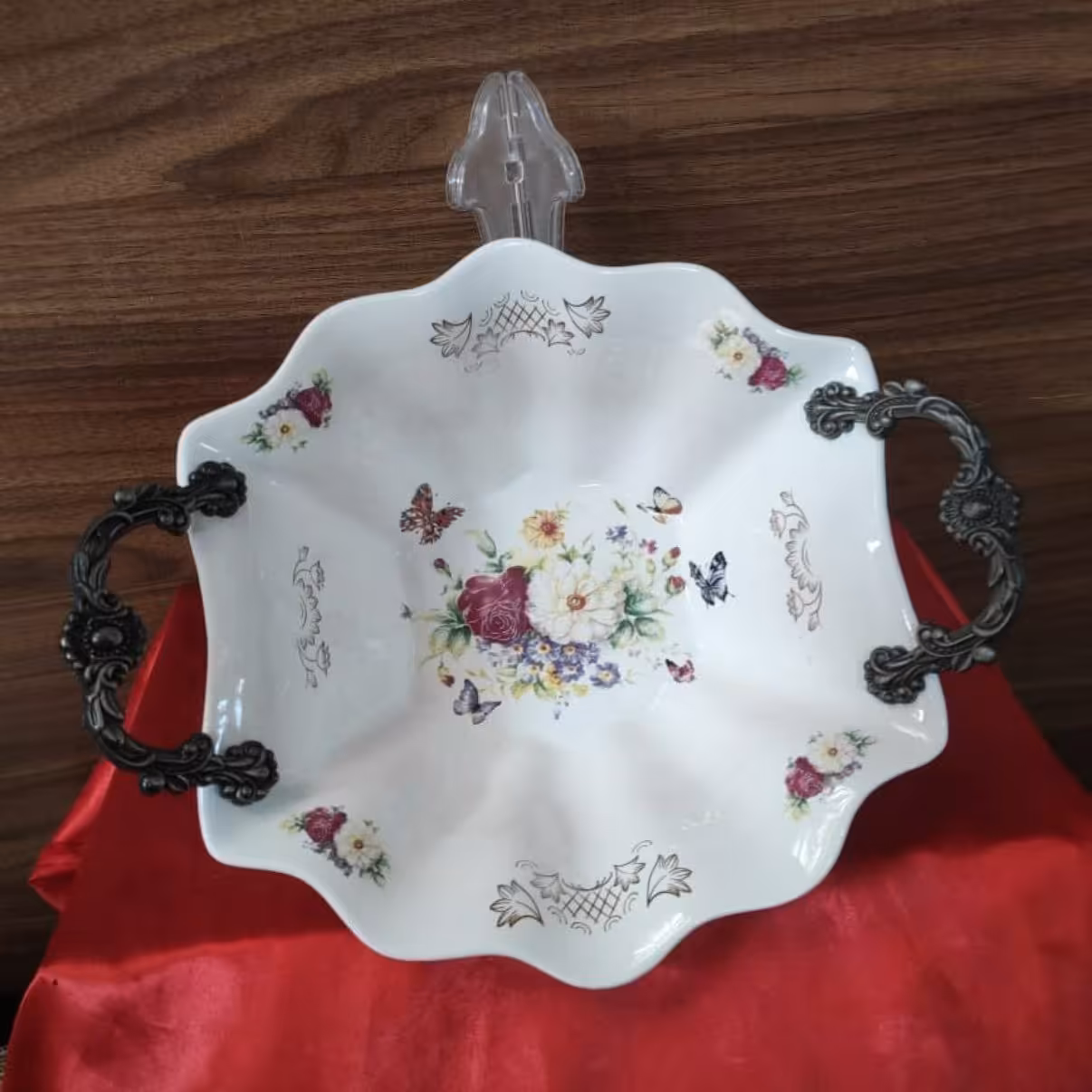 کاسه ماست خوری گل سرخ (آجیل خوری ) ،دسته پیوتر ، جنس سرامیکی 