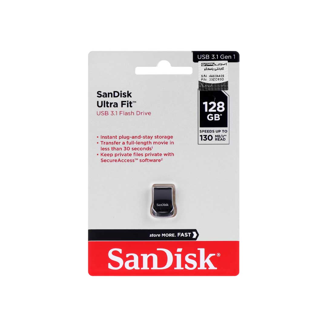 فلش مموری سن دیسک مدل Ultra Fit USB3.1 با ظرفیت 128 گیگابایت (گارانتی ایران رهجو)