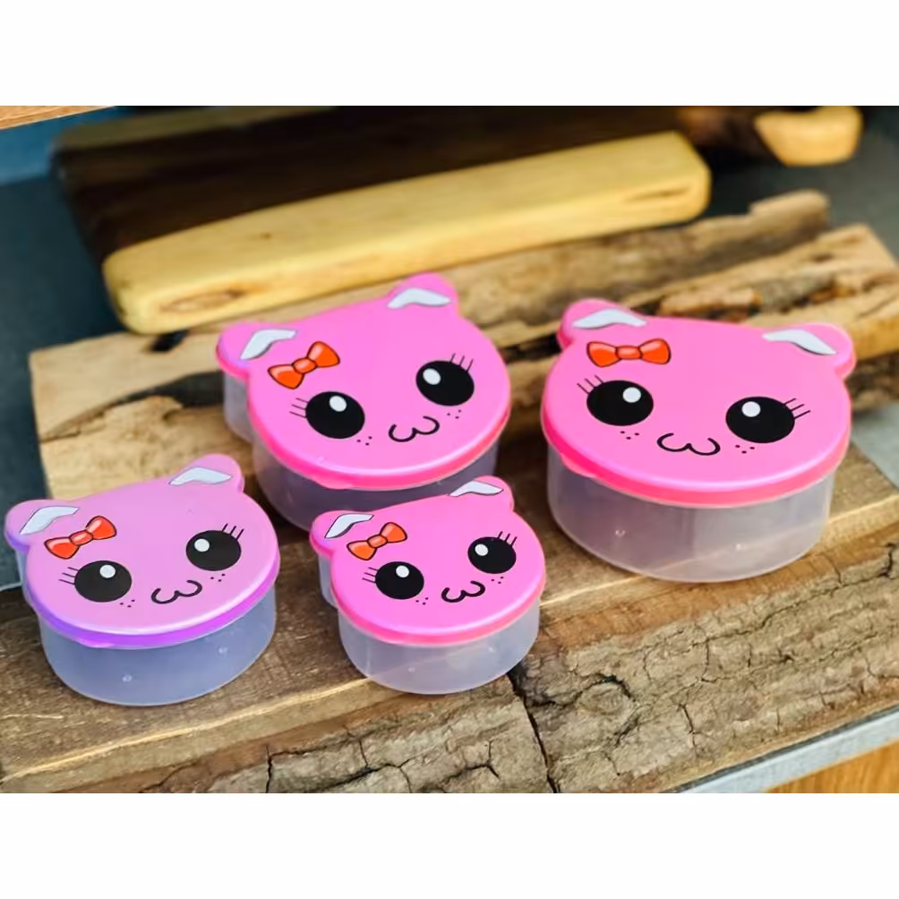 ظرف غذای پلاستیکی مدل خرس صورتی مجموعه 4 عددی