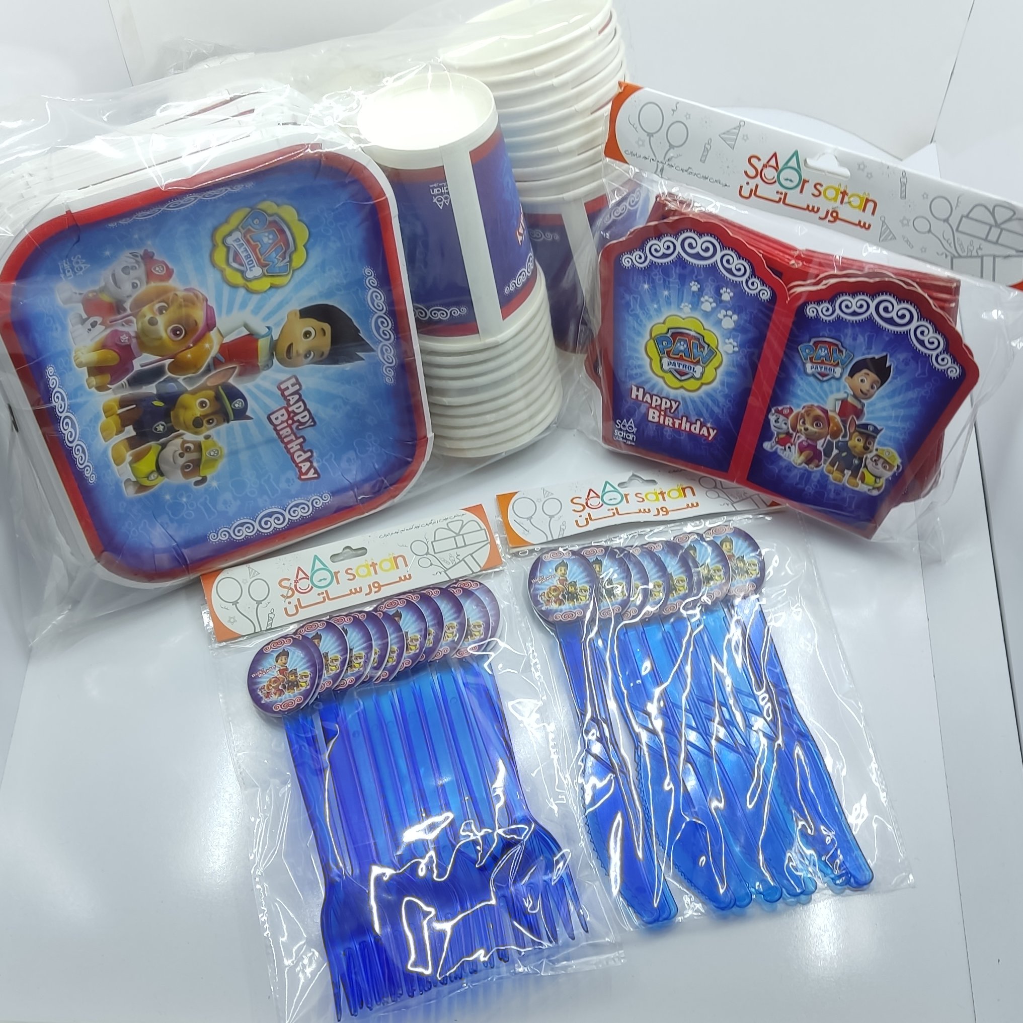 پک 10نفره تولدی تم سگ های نگهبان بشقاب لیوان چنگال چاقو و...