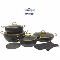 سرویس قابلمه 8 پارچه طوسی خمره ای
با دستکش و زیر قابلمه ای یونیک
کد  8351 