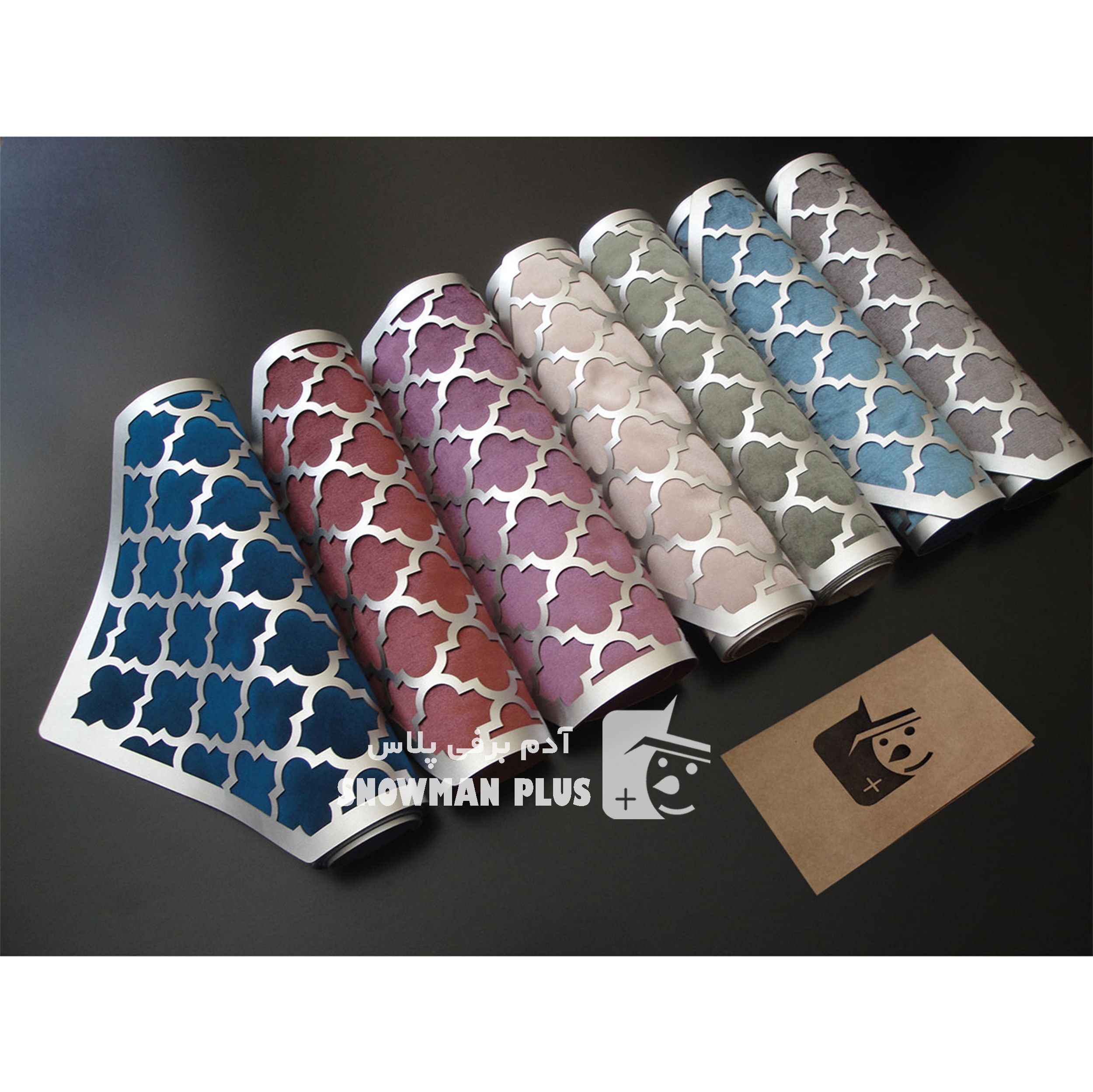 رانر طرح الماس سایز 130-40 چرم نقره ای متالیک و مخمل مبلی