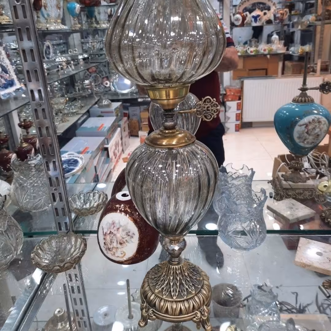 شمعدان شیشه ای آلومینیومی ارتفاع 65 سانتی (کادویی)