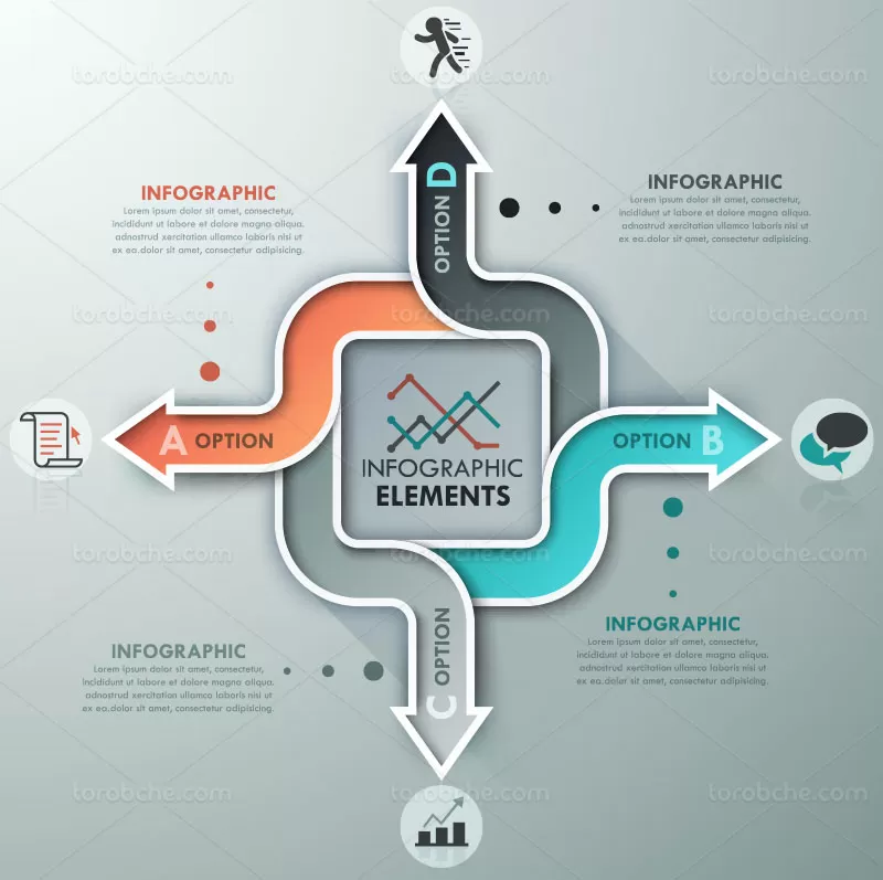 وکتور اینفوگرافیک 4 بخشی طرح فلش | گرافیک با طعم تربچه