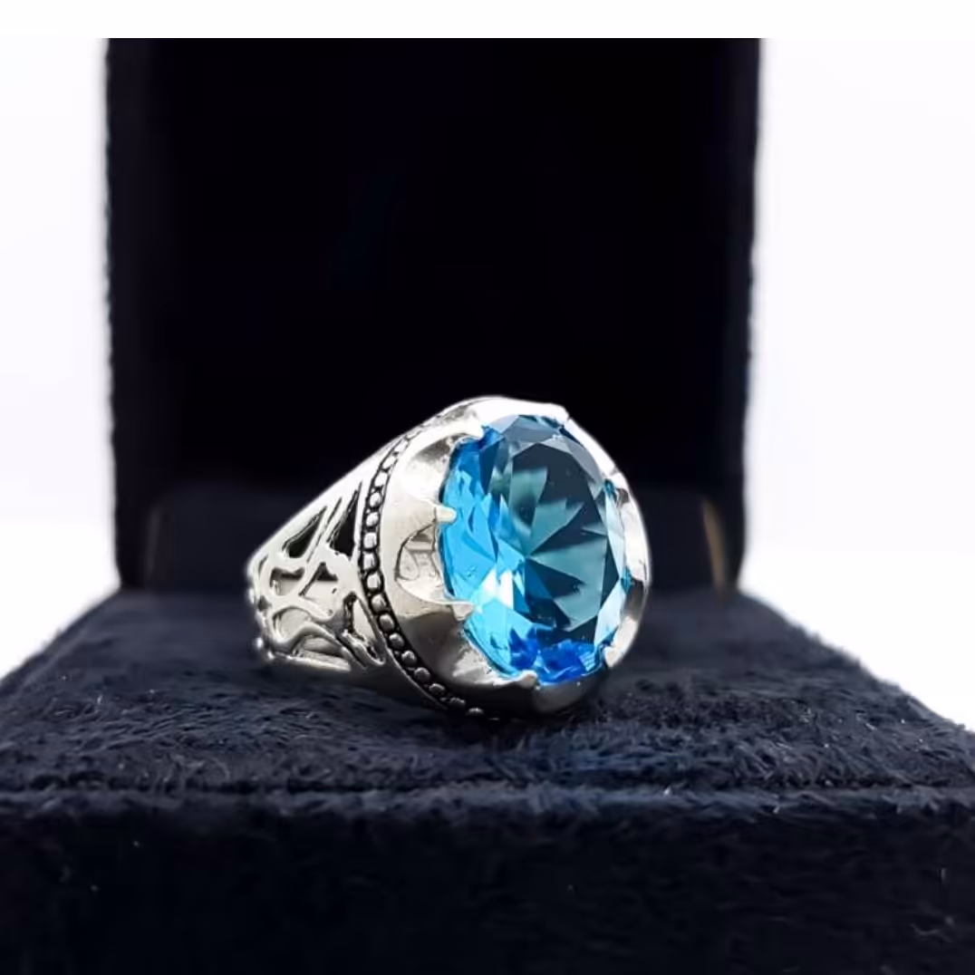 انگشتر نقره مردانه عیار 925 سنگ توپاز بازرگانی لطفی