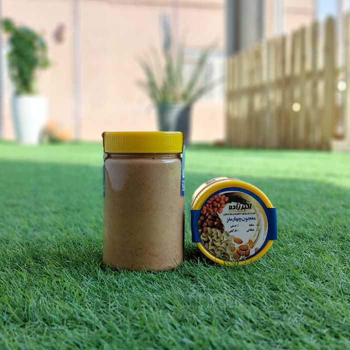 کره چهار مغز 500 گرمی اکبرزاده تولید شده از بهترین مغزجات بازار 