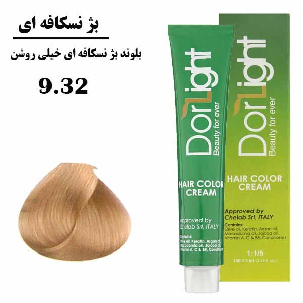 رنگ مو گیاهی دورلایت 9.32 _ بلوند بژ نسکافه ای خیلی روشن