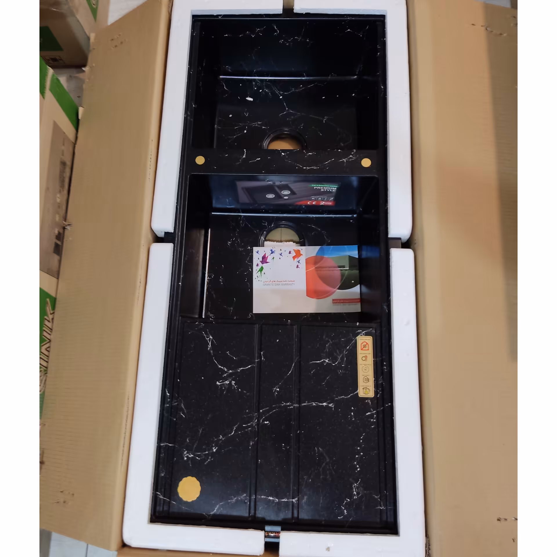 سینک گرانیتی جفت لگن آرکاس ایتالیا رنگ مشکی سنگی سایز 115 تمام گرانیتی ارسال باربری