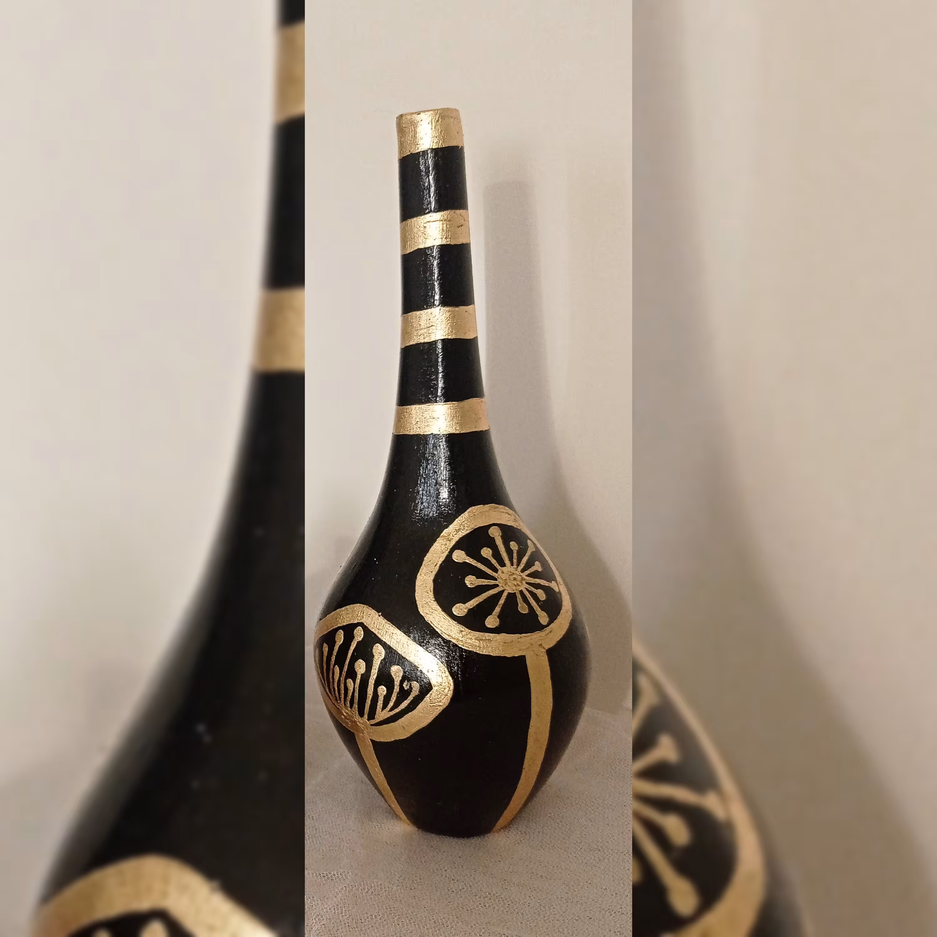 گلدان تک سفالی مشکی طلایی