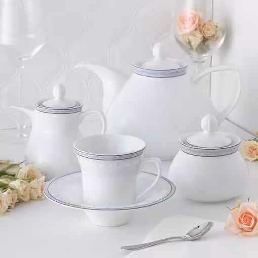 سرویس چای خوری وایت رز 18 پارچه چینی زرین شهرزاد 6 نفره