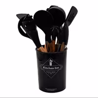 سرویس کفگیر ملاقه سیلیکونی دسته چوبی 12پارچه kitchen set