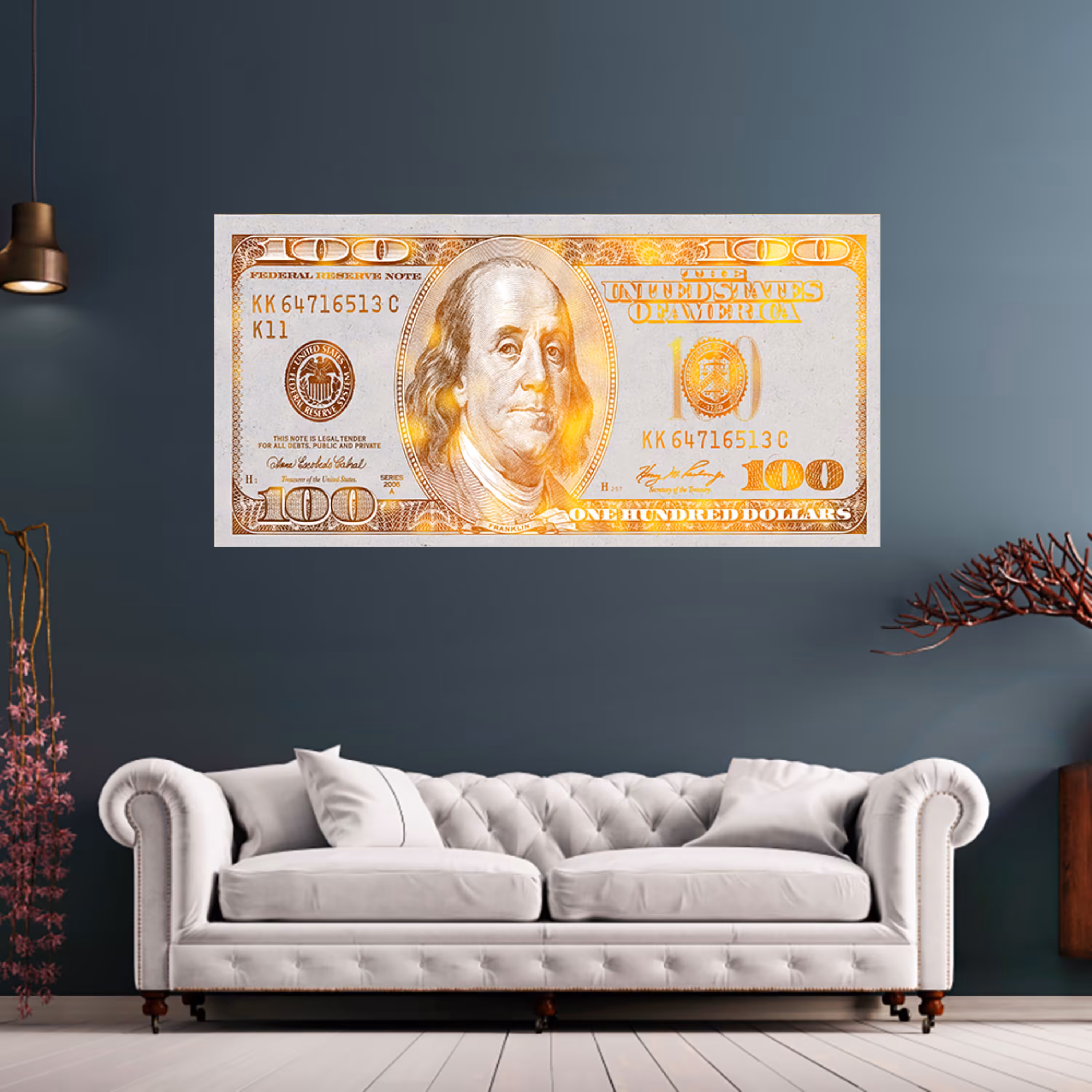 تابلو بوم طرح دلار طلایی سفید