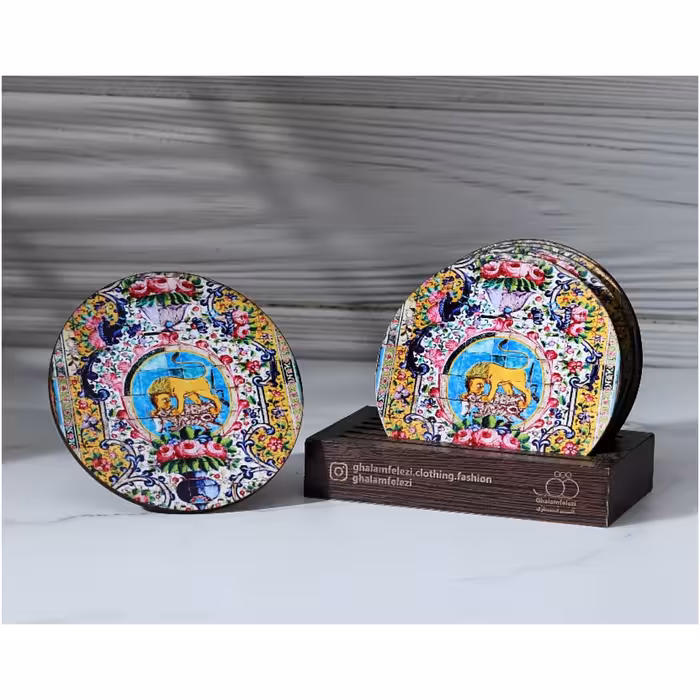 زیر لیوانی دایره طرح کاخ گلستان شیر دار  پک دو تایی