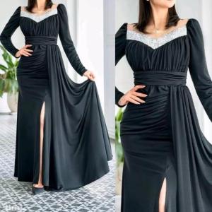 پیراهن شب زنانه کرپ مدل بلند