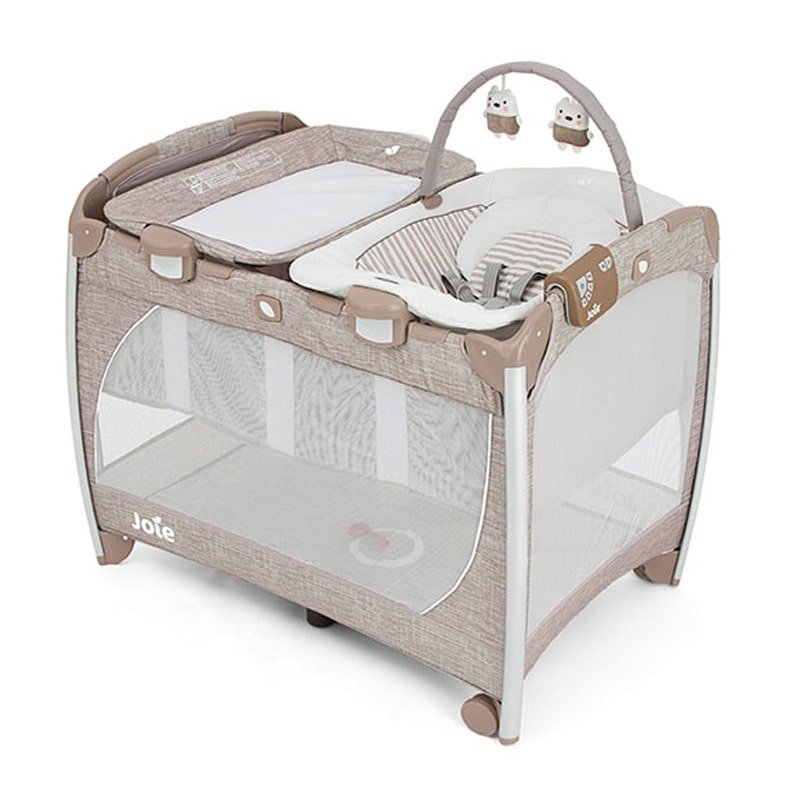 تخت و پارک فول با گهواره ویبره دار Joie Excursion Change &amp; Bounce Tan Stripe TSB000