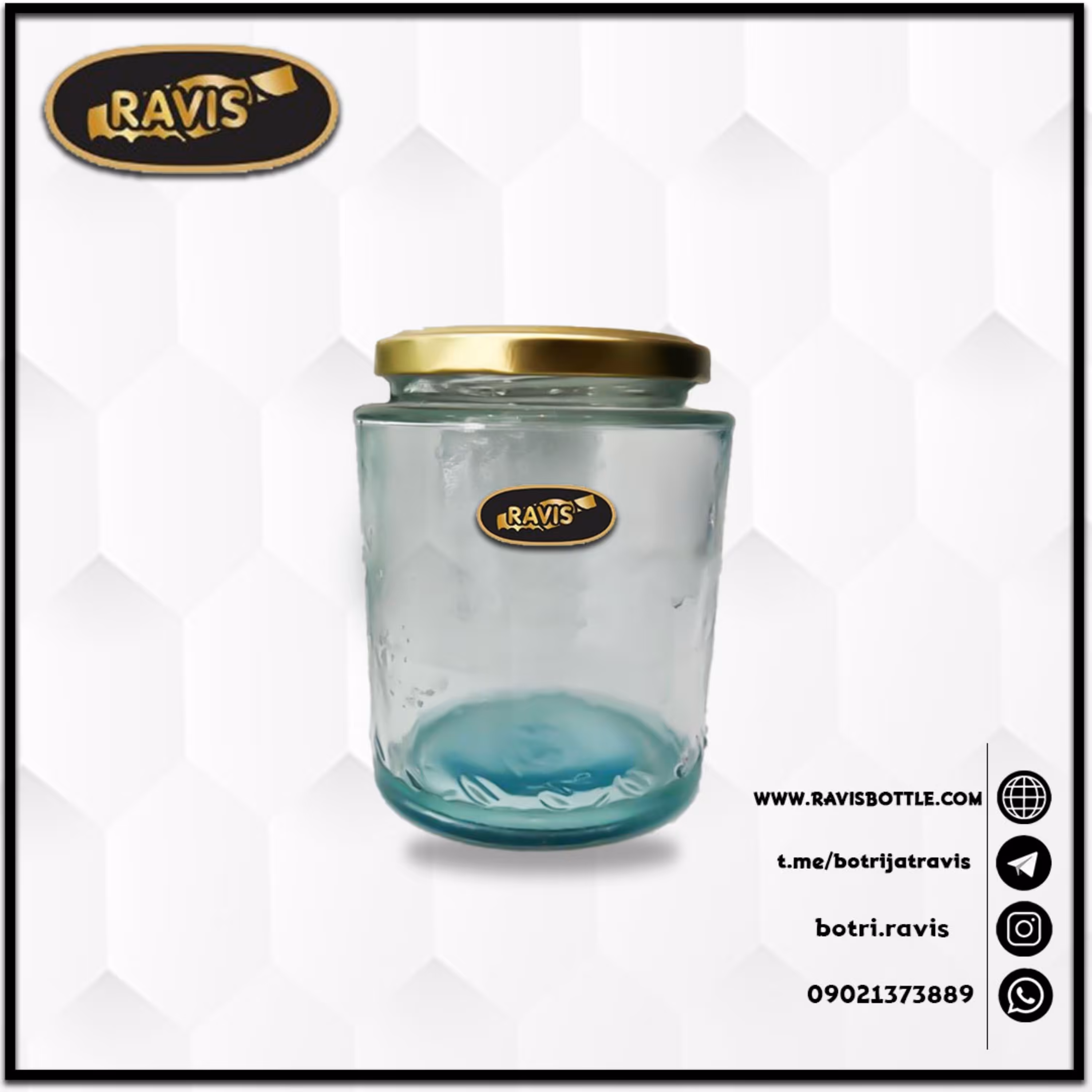 شیشه جار درنا 500 گرمی برند راویس بسته 48 عددی