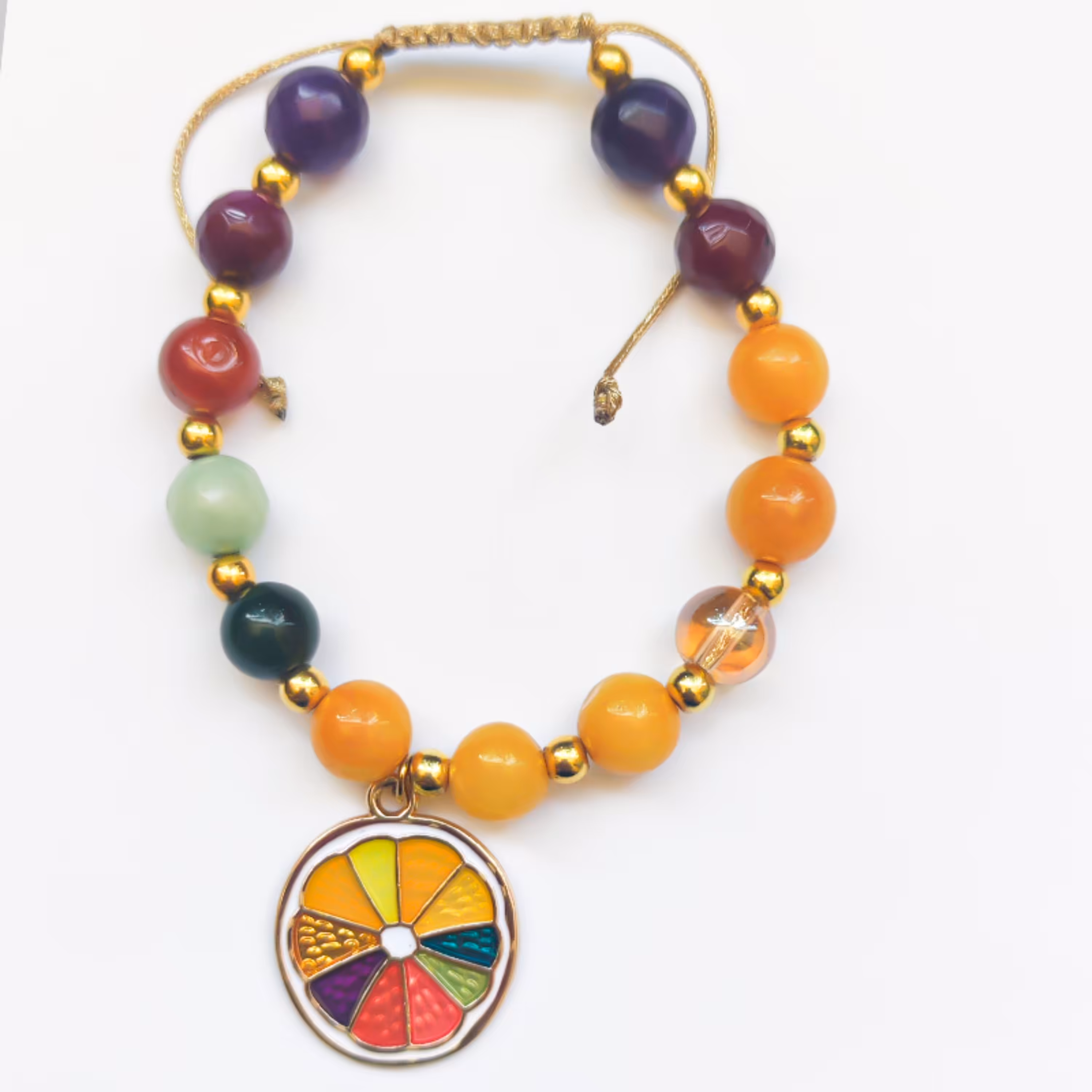 دستبند پرتقالی ساخته شده از سنگ های پرانرژی و ملون و طبیعی 