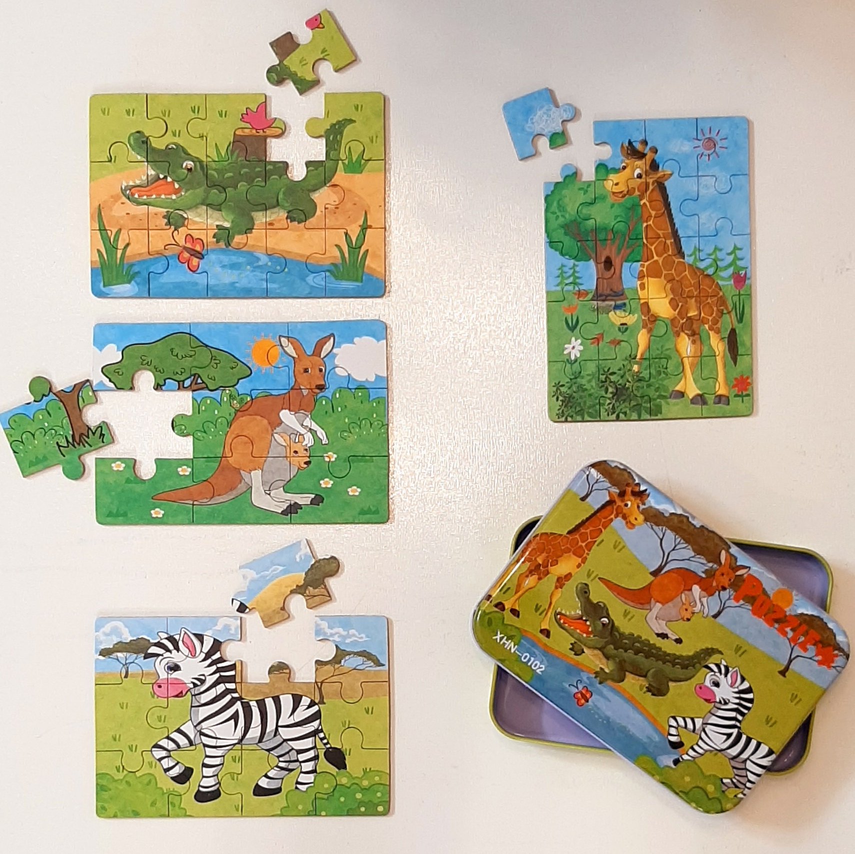 پازل 4 عددی چوبی قوطی فلزی