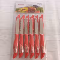 چاقو میوه خوری ماربلا 12 عددی طرح هخامنشی برجسته تیغه استیل دسته پلاستیک فشرده وارداتی برزیل کارد میوه خوری رنگ قرمز 