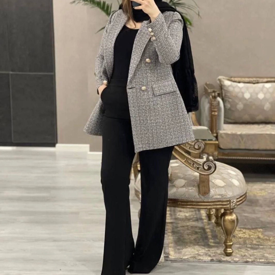 مانتو کتی کرشمه لایه کوبی شده دارای سایز بندی