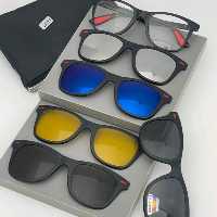 عینک طبی کائچو با 5 کاور آفتابی دسته سیم کشی شده