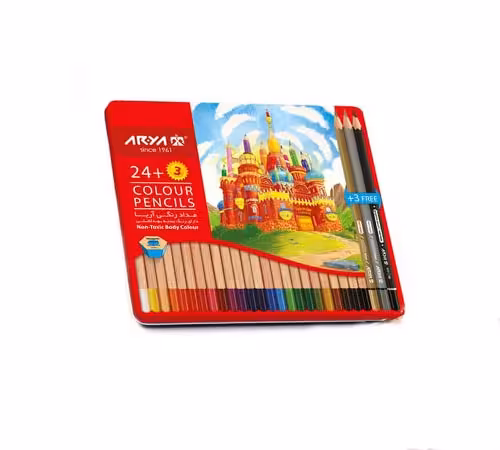 مداد رنگی 3 24 رنگ جعبه فلزی آریا مدل 3022