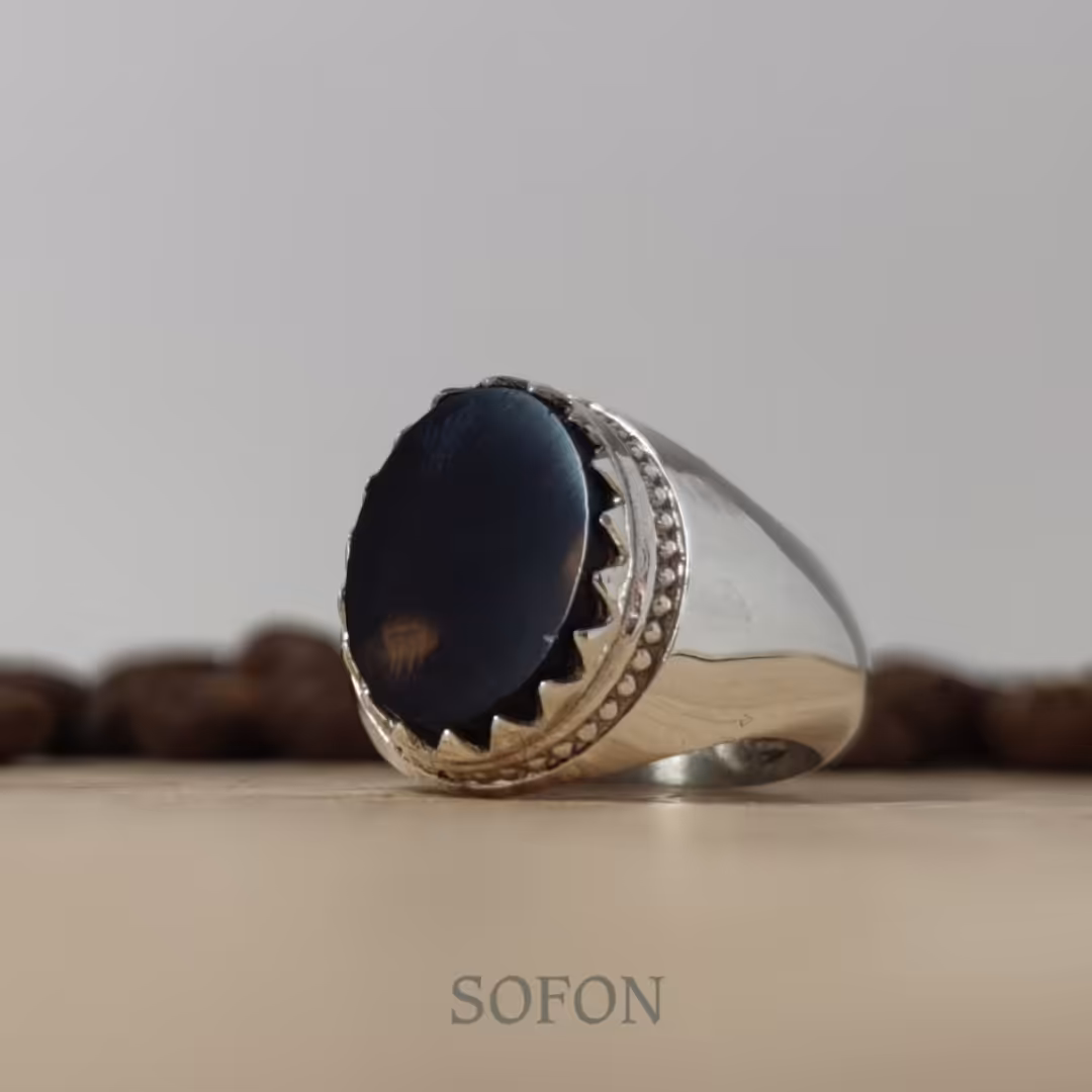 انگشتر عقیق مشکی (عقیق جزع یمن)