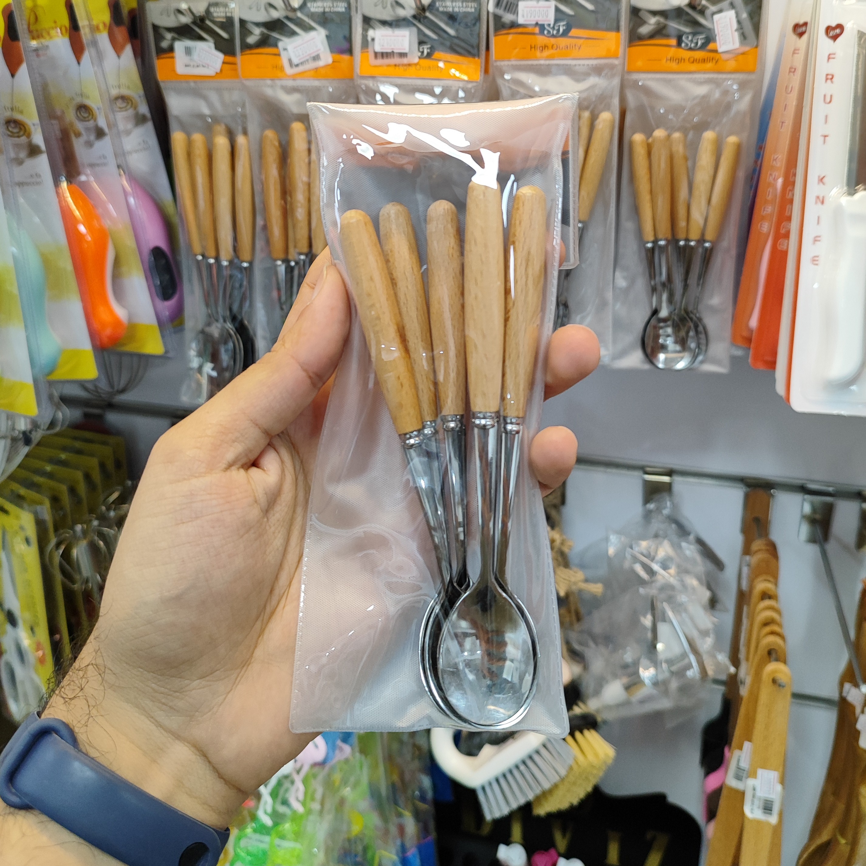 قاشق چای خوری دسته چوبی وارداتی
