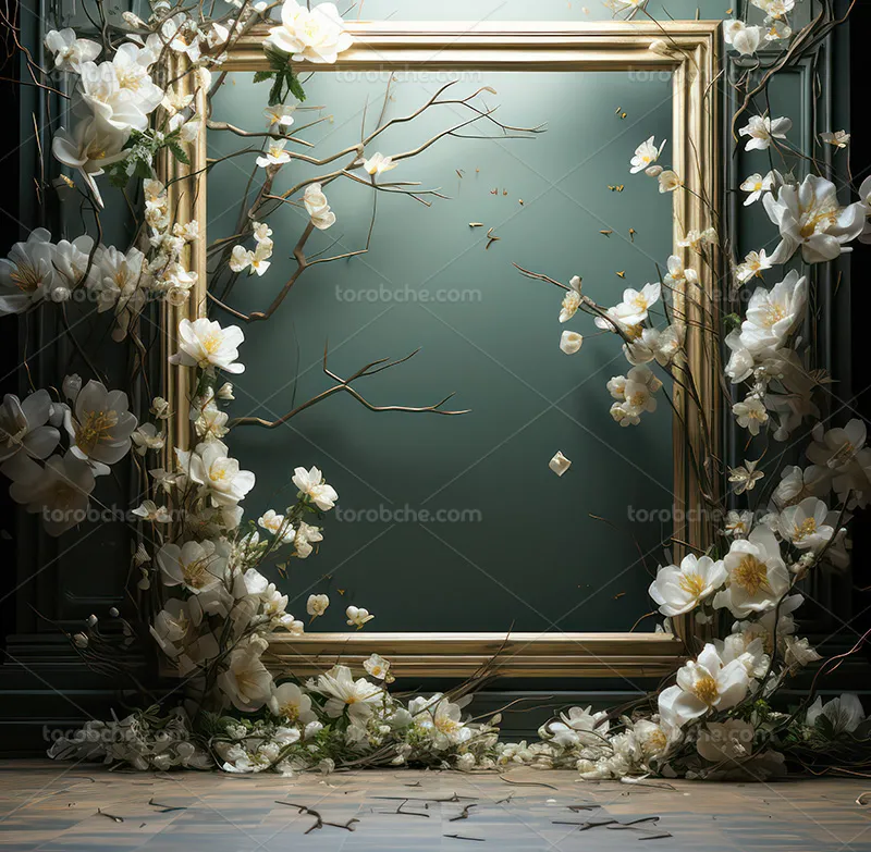 بک دراپ عکاسی با شاخه و گل های سفید | گرافیک با طعم تربچه